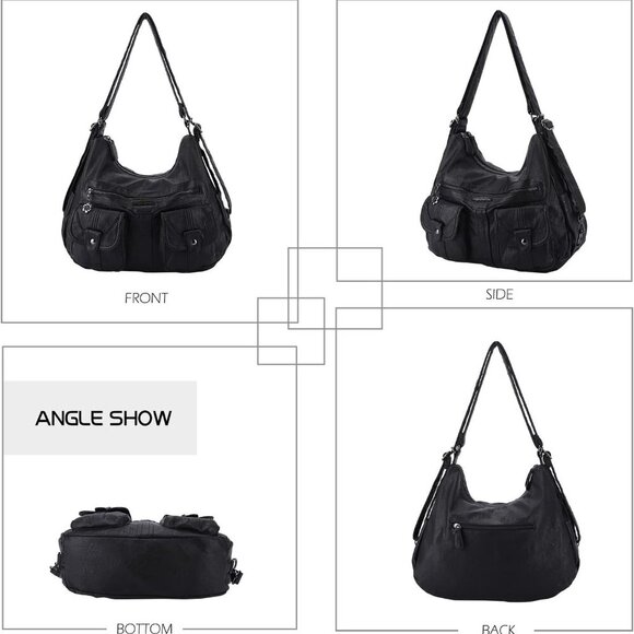 Women Multifunctional Soft Leather Handbag Purses Shoulder Hobo Backpack Crossbo - Picture 3 of 7